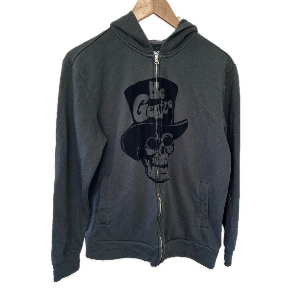 Rare BSX Japan Velvet Hot Leathers Top Hat Skull "Be Gentle" Zip Up Hoodie M